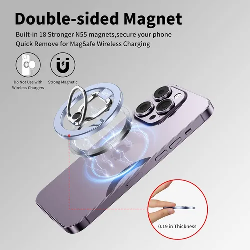 Vista 2 de AUROX Agarre magnético para teléfono compatible con soporte de anillo Magsafe [imán de doble cara] Rotación de 360° plegable para teléfono celular