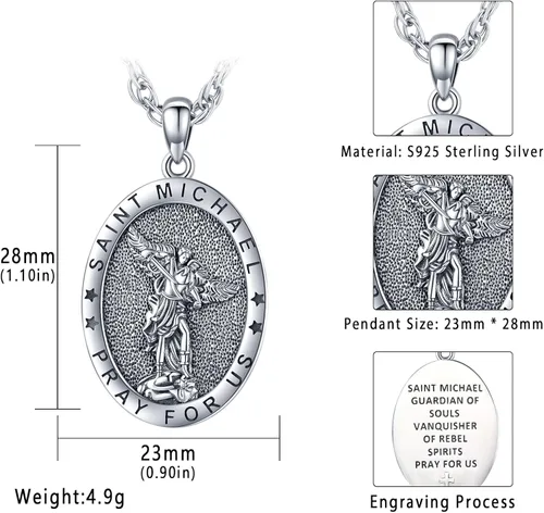 Vista 2 de Friggem Collar con colgante de plata de ley 925 de San MiguelSan CristópaloCruz de JesúsSan Benito para hombres, niños y mujeres, el arcángel, nos