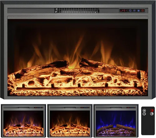 Vista 17 de Insertos de chimenea eléctrica de 23.6", brillo ajustable, termostato y temporizador, protección contra sobrecalentamiento, 750/1500W
