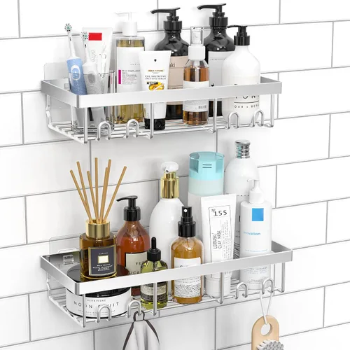 Vista 13 de Moforoco Estante organizador de estante para ducha, cesta autoadhesiva negra para estantes de baño, decoración interior de pared de casa de campo
