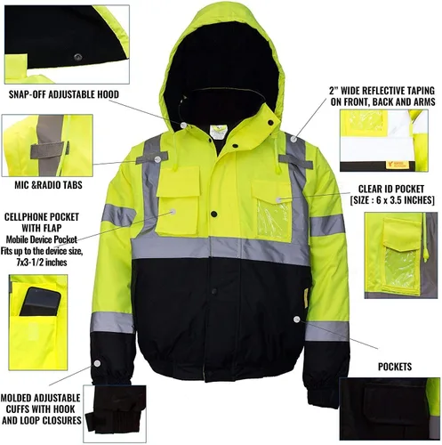 Vista 3 de WJ9011/12 - Chaqueta de seguridad para hombre, ANSI Clase 3 de alta visibilidad, impermeable