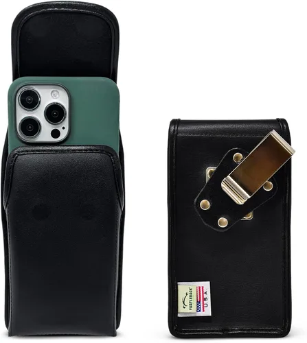 Vista 23 de Turtleback Clip para cinturón para iPhone 16 Pro Max, 15 Pro Max, 14 Pro Max, pequeño - Se adapta con fundas delgadas de estilo MagSafe, cuero negro