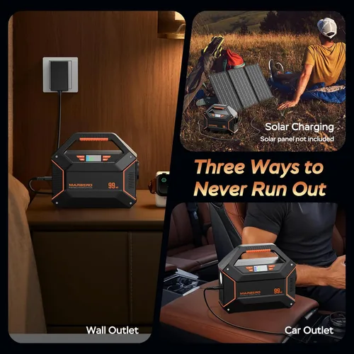 Vista 8 de MARBERO Generador solar de 155 Wh con panel solar incluido Estación de energía portátil de 30 W, 100 W, 150 W, sobretensión, multisalida, generador