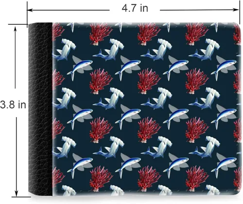 Vista 2 de Unique Desige Pattern - Sharks and coral, Slim Front Pocket Wallet Billfold RFID Blocking