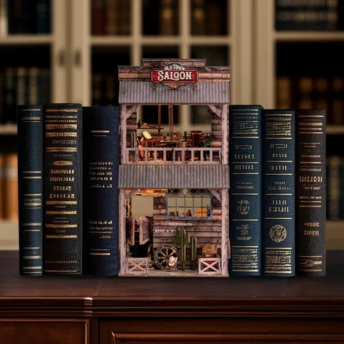Vista 5 de Kit de rincón de libros - Kit de modelo de casa en miniatura y callejón de casa de muñecas de bricolaje, decoración de biblioteca de rompecabezas