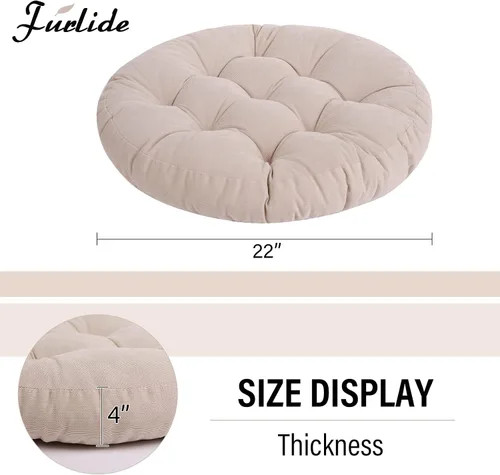 Vista 7 de Tiita Juego de 2 cojines redondos para sillas de oficina, 22 x 22 pulgadas, para exteriores, para adultos, sentados, patio, jardín, beige