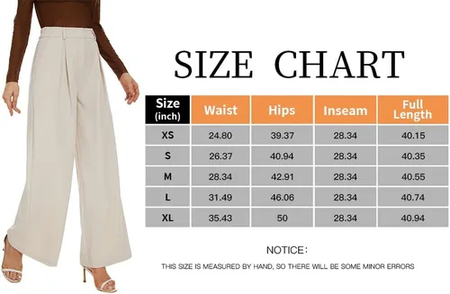 Vista 3 de KICZOY Pantalones largos tipo palazzo de pierna ancha para mujer, de cintura alta, para otoño, pantalones largos de trabajo, pantalones de traje