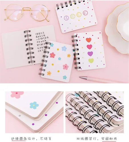 Vista 8 de Yansanido Cuaderno Pequeño en Espiral, 4 Piezas de 3.14 x 4.13 pulgadas, 4 estilos de diseño de tapa dura gruesa, páginas en blanco, 80 hojas, 160