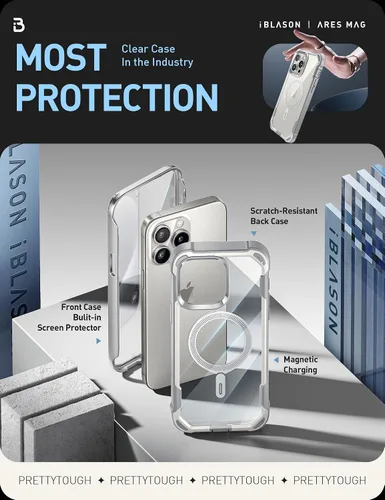 Vista 3 de i-Blason Funda para iPhone 15 Pro Max compatible con carcasa MagSafe, funda transparente para teléfono celular, funda protectora robusta [Ares]