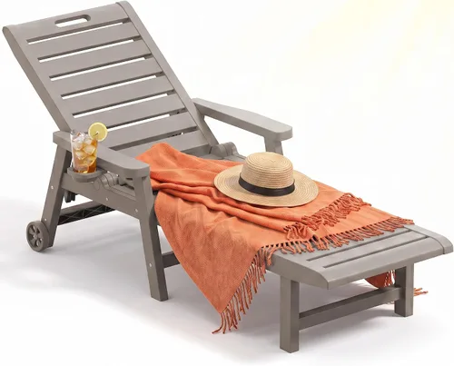 Vista 8 de Sillas de salón al aire libre, juego de 2 sillas de bronceado PP con ruedas