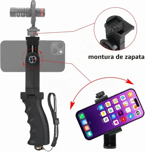 Vista 3 de Soporte ergonómico anticaída para teléfono celular, Vlogging, estabilizador de agarre de mano, soporte para teléfono inteligente, kit de video