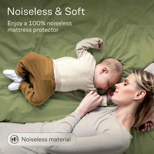 Vista 4 de Protector de Colchón de bambú impermeable tamaño Individual 39x75 pulgadas, no ruidoso, transpirable, peluche muy absorbente, extra profundo, se