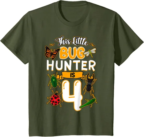 Vista 12 de Camiseta de fiesta de cumpleaños de insectos de este cazador de insectos de 4 años, Negro, S