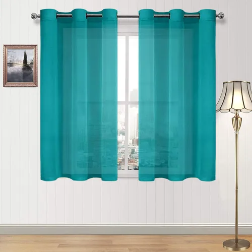 Vista 44 de DWCN Cortinas traslúcidas color verde frijol para sala de estar y dormitorio - Cortinas voile con aspecto de lino sintético con ojales en la parte