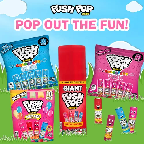 Vista 4 de Push Pop - Caramelos duros azules de Pascua, 10 unidades a granel envueltos individualmente en sabor a frambuesa azul, piruletas para rellenos