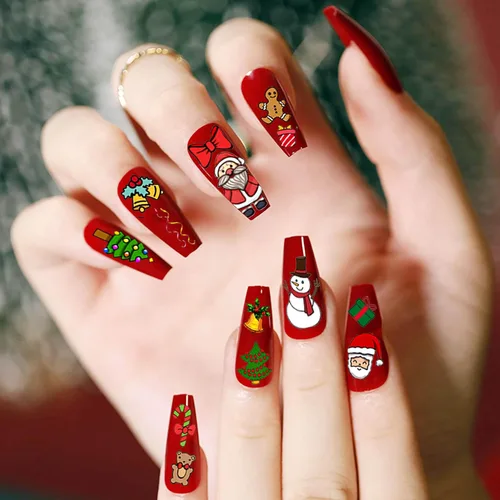 Vista 7 de COKTAK 6 hojas de calcomanías de uñas de Navidad para manicura, calcomanías autoadhesivas divertidas de Papá Noel, alce y ciervo, calcomanías