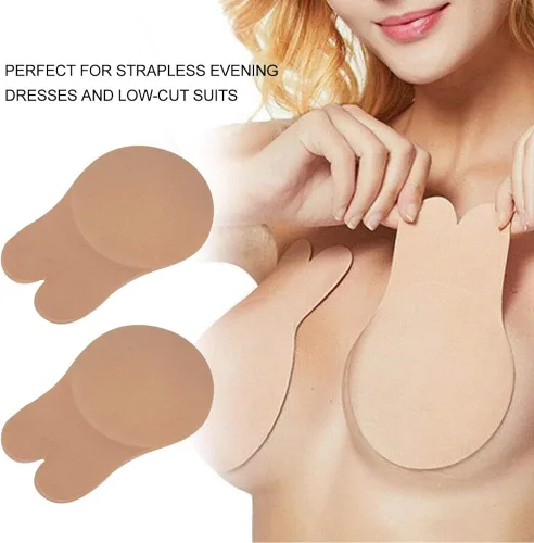 Vista 2 de Sujetador adhesivo, para mujer, reutilizable, para levantar pezón, autoadhesivo, sin tirantes, sin espalda, para vestido sin espalda
