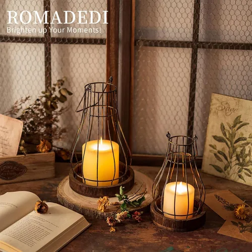 Vista 14 de Romadedi Faroles Decorativos de Granja para el Hogar - Portavelas Rústicos Decorativos para Velas, para la Sala de Estar, Cocina, Comedor, Mesa