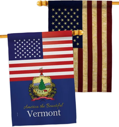 Vista 7 de Paquete de 2 banderas de Estados Unidos Vermont House de Estados Unidos con área especial de Estados Unidos, pequeño y decorativo para jardín, doble