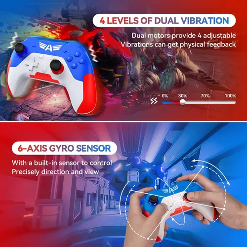 Vista 5 de FLIEEP Controlador de interruptor inalámbrico para Nintendo SwitchSwitch OLEDSwitch Lite con botón macro, función turbo de 3 niveles, vibración