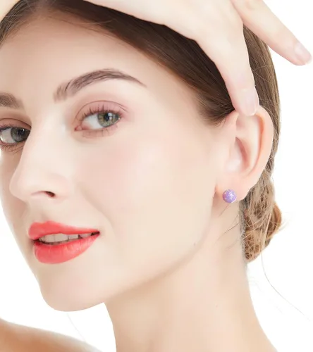 Vista 4 de Natural Stone Stud Earrings for Women 8mm Sterling Silver Genuine Gemstone Earrings Handmade Sterling Silver Crystal Stud Earrings for Women