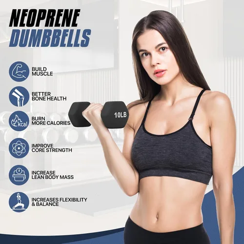 Vista 7 de MADOG - Juego de mancuernas hexagonales con revestimiento de neopreno antideslizante para equipo de gimnasio en casa, entrenamiento de fuerza