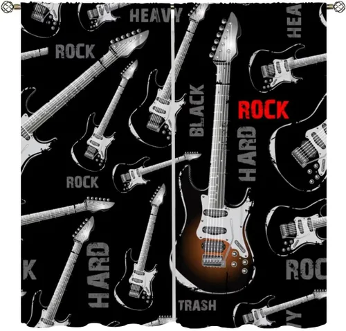 Vista 24 de Cortinas de música rock para adolescentes, tratamiento de ventana de guitarra electrónica para dormitorio, sala de estar, cortinas de ventana