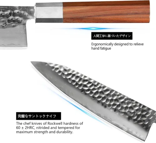 Vista 6 de Cuchillo de chef japonés de 8 pulgadas, cuchillo de chef profesional ultra afilado, cuchillo de cocina japonés de 9 capas VG-10 revestido, cuchillo