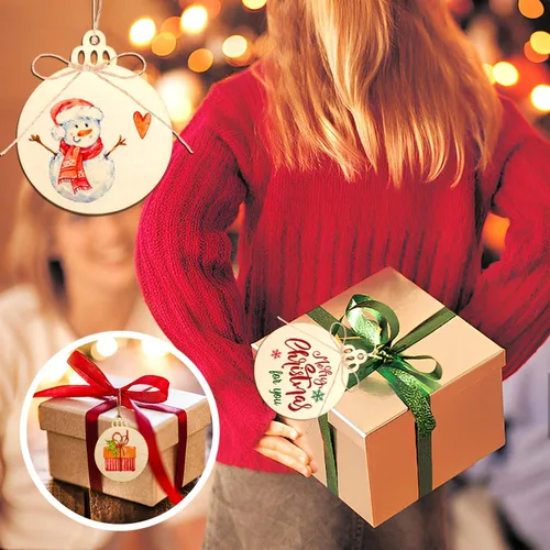 Vista 5 de Artmag 100 piezas de adornos colgantes de madera sin terminar de Navidad DIY, discos de madera redondos en blanco para manualidades, centros
