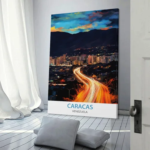 Vista 3 de Caracas Venezuela - Póster de viaje vintage de 08 x 12 pulgadas (7.9 x 11.8 in), pintura en lienzo, arte de pared, póster para sala de estar