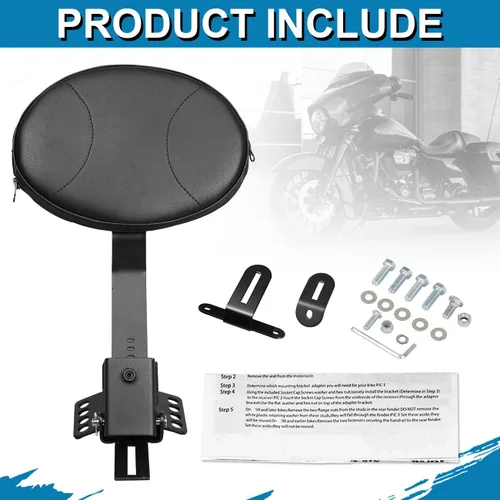 Vista 6 de Respaldo de conductor ajustable enchufable para motos AUFER, compatible con modelos Touring 1997-2024 Road King, Street Glide, Road Glide, Electra