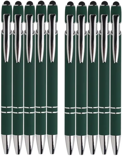 Vista 4 de Bolígrafo con punta de lápiz capacitivo, tinta negra, punta media, 0.039 in, tacto suave, metal, mate, varios colores, barril, 10