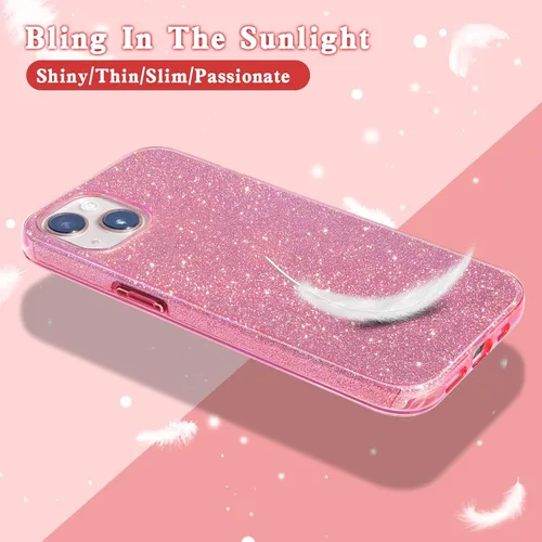 Vista 3 de MATEPROX Bling Sparkle - Funda protectora compatible con iPhone 13 de 6.1 pulgadas de 2021 para niñas y mujeres (rosa)