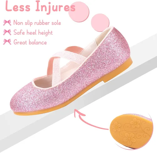 Vista 3 de Zapatos planos de ballet de princesa con purpurina para niñas, zapatos de vestir para niña, zapatos de vestir para niña, zapatos de princesa de boda