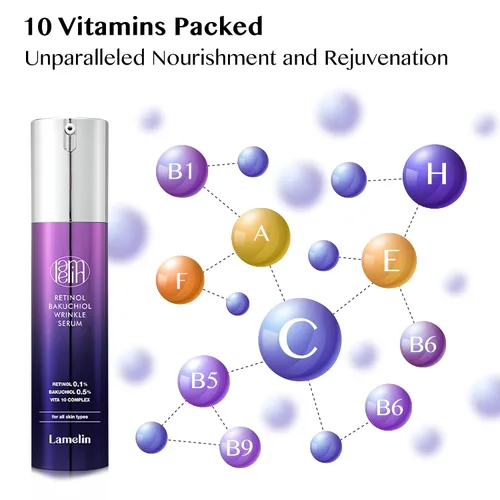 Vista 5 de Lamelin Crema de suero antiarrugas, retinol y bakuchiol y niacinamida, 10 vitaminas y hierbas, antioxidante, corrección de cuello oscuro para ojos