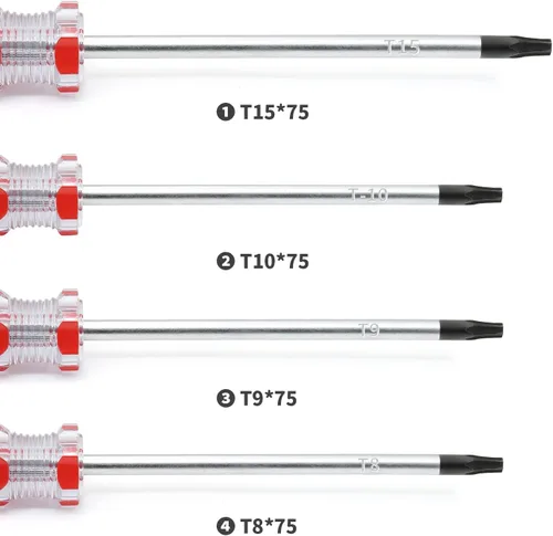 Vista 2 de Piutouyar Juego de destornilladores magnéticos Torx de 8 piezas - T8, T9, T10, T15 Destornillador de seguridad Torx, 3mm, 75mm de largo (Rojo)