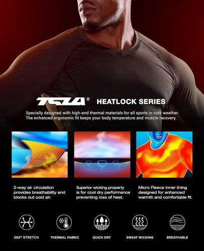 Vista 7 de TSLA - Camiseas térmicas de compresión de manga larga con cuello en V para hombre, ideales para usar como capa base para hacer ejercicio, correr