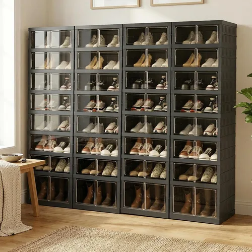 Vista 24 de Organizador de Zapatos Plegable Caja de Almacenamiento, Estante de Zapatos Plegable Portátil Extra Grande para Closet, Caja de Almacenamiento