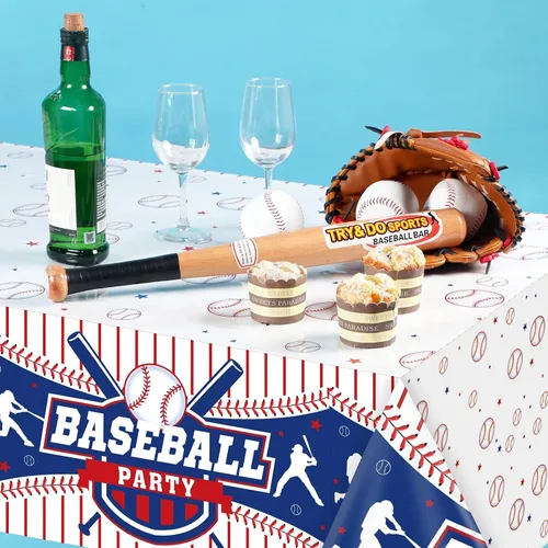 Vista 5 de Newwiee 3 manteles de béisbol de plástico para fiesta de béisbol, mantel deportivo para fiesta de cumpleaños, día del juego, decoración