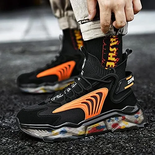Vista 3 de LZDZN Zapatos de baloncesto para hombre, zapatillas de deporte altas para correr, senderismo, deportes aéreos, atléticos, caminar, negro, beige