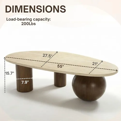 Vista 2 de Mesa de centro moderna de 55 pulgadas para sala de estar, patas de madera laminada con aspecto de mármol, mesas centrales para oficina en casa