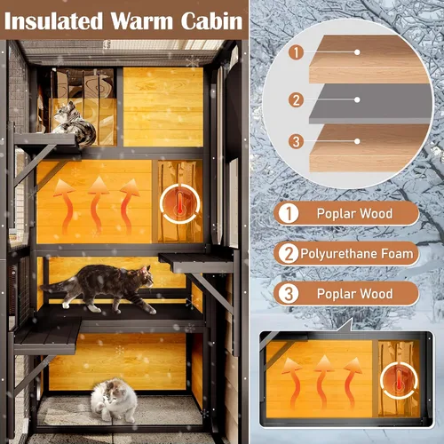 Vista 4 de Merax Catio - Caja grande para gatos de 4 niveles para exteriores, casa para gatos resistente a la intemperie fijada a la ventana para múltiples
