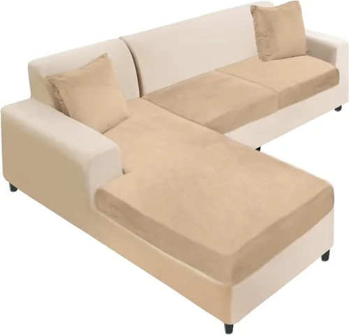 Vista 73 de NAISI Fundas de cojín de sofá de terciopelo elásticas de 1 pieza, fundas de asiento de sofá o respaldo, fundas suaves individuales para sofá Beige