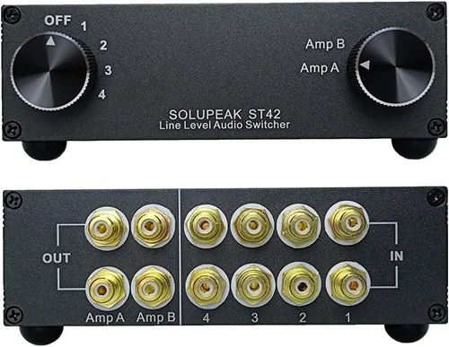 Vista 7 de U31 Premium RCA Switch Box, caja de conmutación de audio 3 en 1 salida, caja de conmutación estéreo con señal sin pérdida, carcasa de aluminio