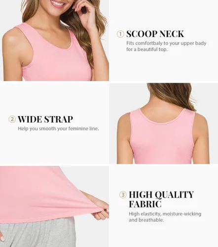 Vista 3 de Rosyline Camisetas sin mangas básicas sin mangas para mujer, 4 piezas, camisetas sin mangas