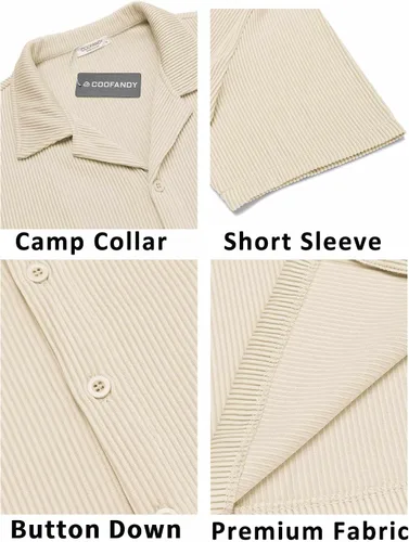 Vista 5 de COOFANDY Camisas casuales con botones para hombre, de manga corta, ajuste regular, a la moda, para campamento, playa, camisetas