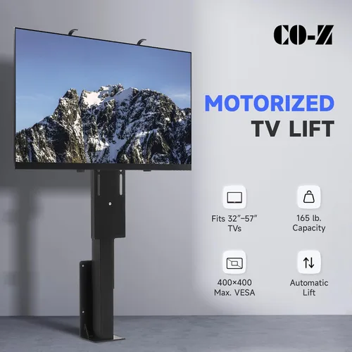 Vista 2 de CO-Z Elevador de TV motorizado para televisores de 32" a 57" de hasta 165 lb, 400x400 VESA, soporte con mecanismo de altura ajustable y montaje