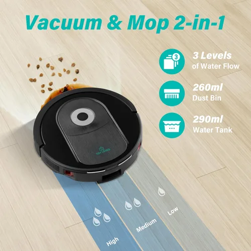 Vista 3 de Robot aspirador y trapeador combinado, 4000 pa automático con tanque de agua y cubo de basura, robot de aspiradora inteligente de carga automática