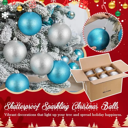 Vista 4 de Poen 12 piezas de adornos de bolas de Navidad grandes de 6 pulgadas con purpurina, adornos de Navidad extra grandes, bolas de Navidad gigantes