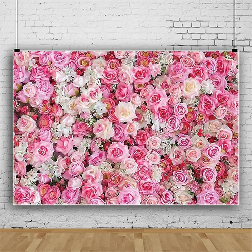 Vista 7 de Flores de pared de rosas rojas y rosadas de 7 x 5 pies, fondos para fotografía de boda, despedida de soltera, baby shower, fondo de fotos, postre
